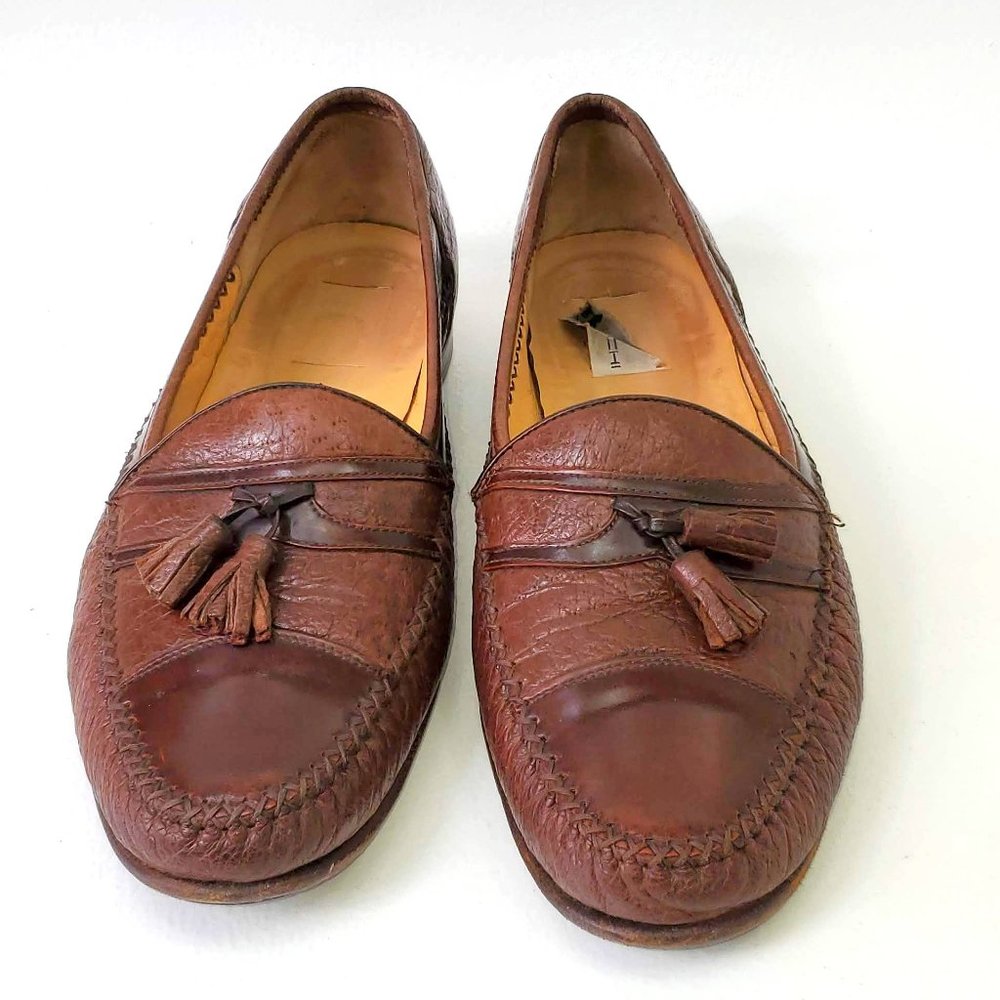 Moreschi Shoes Genuine Crocodile Men's 11.5 Brown Tassel Loafer Leather Slip On